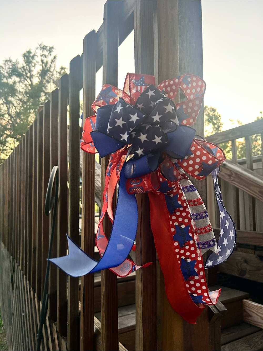 Patriotic Red White Blue Star Ribbon Bow